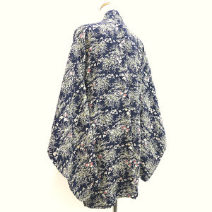 Haori Jacket Vintage(1950-1980) Dark Blue Flower Silk #10120D3