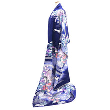 Load image into Gallery viewer, Furisode Blue Crane Birds Tall Silk #11088B1
