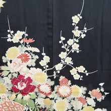 Load image into Gallery viewer, Haori Jacket Vintage(1950-1980) Black Hand painted Ume Kiku Silk #9889B3
