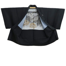Load image into Gallery viewer, Men&#39;s Haori Vintage(1950-1980) Black Montsuki Bird Wide Silk #10418A2
