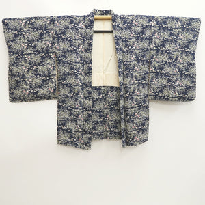 Haori Jacket Vintage(1950-1980) Dark Blue Flower Silk #10120D3