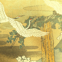 Load image into Gallery viewer, Fukuro Obi Gold Hokusai Ukiyoe Crane Birds Silk BB348W1
