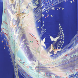Furisode Blue Butterfly Silk #10329F2
