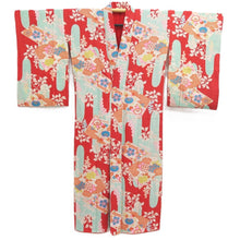 Load image into Gallery viewer, Juban Vintage(1920-1950) Red Light Blue Chrysanthemum Nejiri-Ume Silk #10374F4
