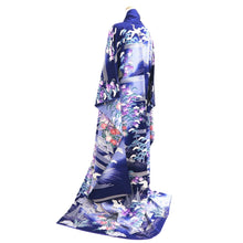 Load image into Gallery viewer, Furisode Blue Crane Birds Tall Silk #11088B1
