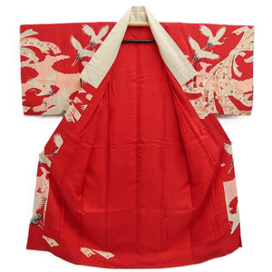 Juban Vintage(1950-1980) Red Pink Crane Birds Silk #10510B2