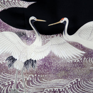 Tomesode Black Crane Birds Silk #10398A1