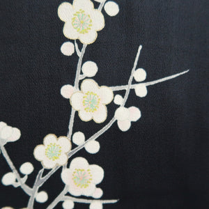 Haori Jacket Vintage(1950-1980) Black Hand painted Ume Kiku Silk #9889B3