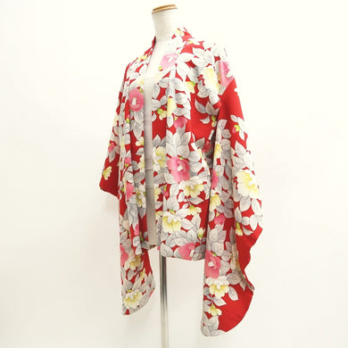 Haori Jacket Vintage(1920-1950) Sandy Brown Chrysanthemum Plum outlet blossom Long Silk #7778K4