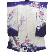 Load image into Gallery viewer, Furisode White Dark Purple Peony Tall Silk #10340F2

