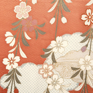 Furisode Reddish Pink Beige Gray Shidare Sakura Silk #9683J3