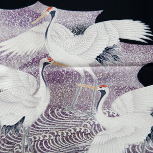 Tomesode Black Crane Birds Silk #10398A1