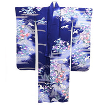 Load image into Gallery viewer, Furisode Blue Crane Birds Tall Silk #11088B1

