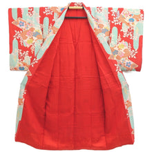 Load image into Gallery viewer, Juban Vintage(1920-1950) Red Light Blue Chrysanthemum Nejiri-Ume Silk #10374F4

