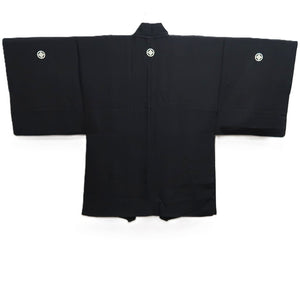 Men's Haori Vintage(1950-1980) Black Montsuki Bird Wide Silk #10418A2