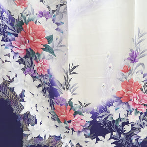 Furisode White Dark Purple Peony Tall Silk #10340F2