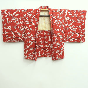 Haori Jacket Vintage(1950-1980) Red Plum blossom Branch Silk #10075D1