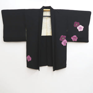 Haori Jacket Vintage(1950-1980) Black Plum blossom Silk #10046C5