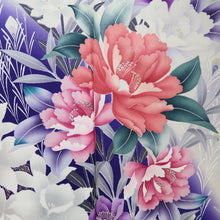 Load image into Gallery viewer, Furisode White Dark Purple Peony Tall Silk #10340F2
