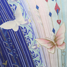 Load image into Gallery viewer, Furisode Blue Butterfly Silk #10329F2
