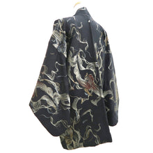 Load image into Gallery viewer, Haori Jacket Vintage(1950-1980) Black Gold Abstract art Silk #9763A3

