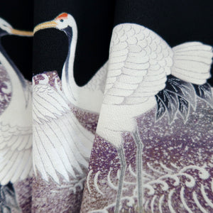 Tomesode Black Crane Birds Silk #10398A1