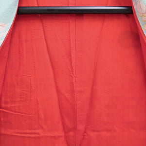 Juban Vintage(1920-1950) Red Light Blue Chrysanthemum Nejiri-Ume Silk #10374F4