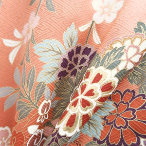 Furisode Reddish Pink Beige Gray Shidare Sakura Silk #9683J3