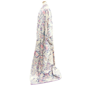 Furisode White Lavender Plum blossom Peony Folding Fan Silk #10550B4