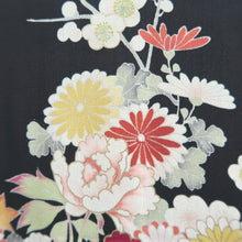 Load image into Gallery viewer, Haori Jacket Vintage(1950-1980) Black Hand painted Ume Kiku Silk #9889B3
