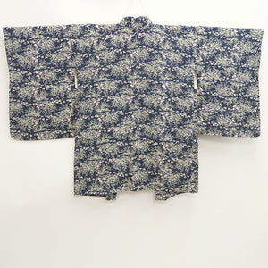 Haori Jacket Vintage(1950-1980) Dark Blue Flower Silk #10120D3