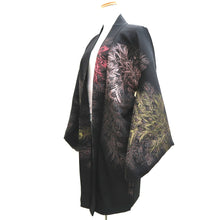 Load image into Gallery viewer, Haori Jacket Vintage(1950-1980) Black Silver Gold Peacock feather Silk #10060D1
