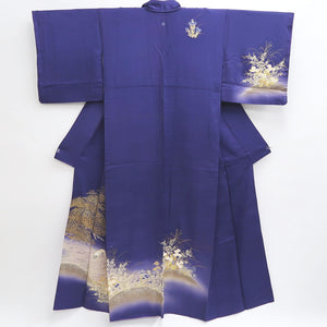 Kimono Navy Crane Birds Matsu Kiku Silk #9663J2