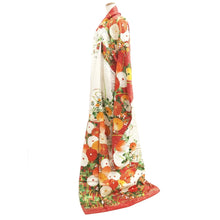 Load image into Gallery viewer, Furisode Red White Embroidery Chrysanthemum Silk #10560B4

