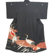 Load image into Gallery viewer, Tomesode Vintage(1920-1950) Black Hand painted Crane Birds Silk #10408A2
