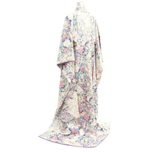 Load image into Gallery viewer, Furisode White Lavender Plum blossom Peony Folding Fan Silk #10550B4
