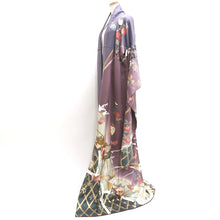 Load image into Gallery viewer, Furisode Gray Purple Peony Butterfly Tall Silk #9684J3
