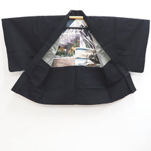 Load image into Gallery viewer, Men&#39;s Haori Vintage(1950-1980) Black Mt. Fuji Ukiyoe Silk #10290E4
