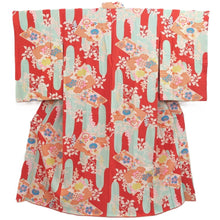 Load image into Gallery viewer, Juban Vintage(1920-1950) Red Light Blue Chrysanthemum Nejiri-Ume Silk #10374F4
