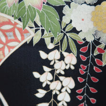 Load image into Gallery viewer, Haori Jacket Vintage(1950-1980) Black Hand painted Ume Kiku Silk #9889B3
