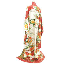 Load image into Gallery viewer, Furisode Red White Embroidery Chrysanthemum Silk #10560B4
