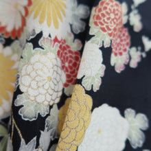 Load image into Gallery viewer, Haori Jacket Vintage(1950-1980) Black Hand painted Ume Kiku Silk #9889B3
