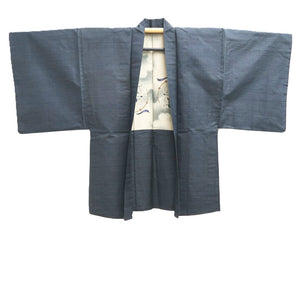 Men's Haori Vintage(1950-1980) Blue Black Fujin Raijin Silk #10444A3