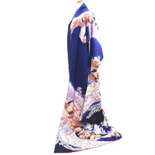 Load image into Gallery viewer, Furisode Dark Blue Noshi Chrysanthemum Tall Silk #10330F2
