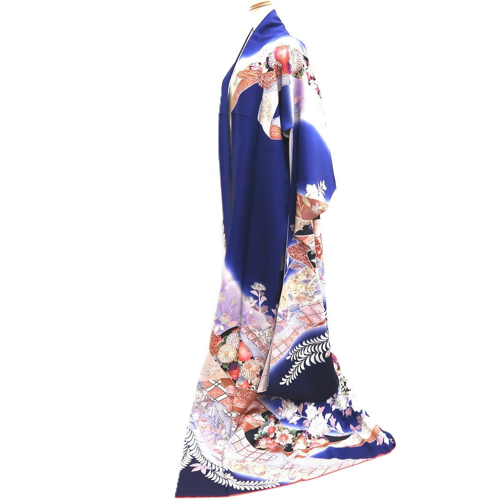 Furisode Dark Blue Noshi Chrysanthemum Tall Silk #10330F2