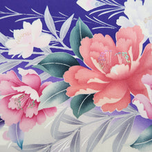 Load image into Gallery viewer, Furisode White Dark Purple Peony Tall Silk #10340F2
