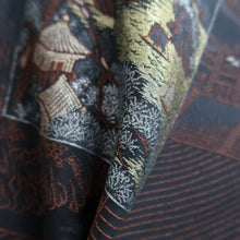 Load image into Gallery viewer, Haori Jacket Vintage(1950-1980) Black Reddish Brown Gold Ukiyoe Landscape Silk #10030C4
