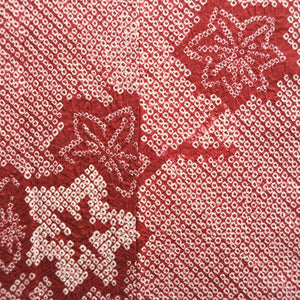 Haori Jacket Vintage(1950-1980) Red Full Shibori Maple Leaf Branch Silk #10195D5