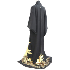Tomesode Black Gold Curling Wave Silk #10399A1