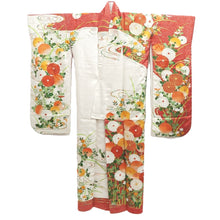 Load image into Gallery viewer, Furisode Red White Embroidery Chrysanthemum Silk #10560B4

